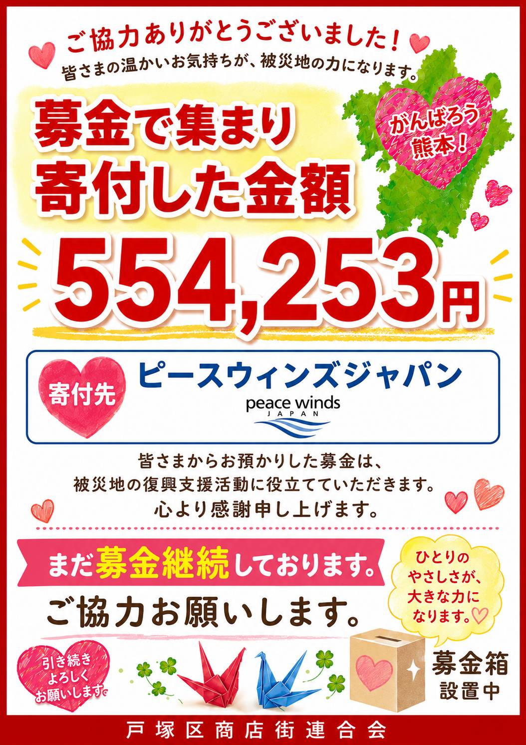 集まりました熊本地震の募金を寄付致しました。 - 戸塚区商店街連合会